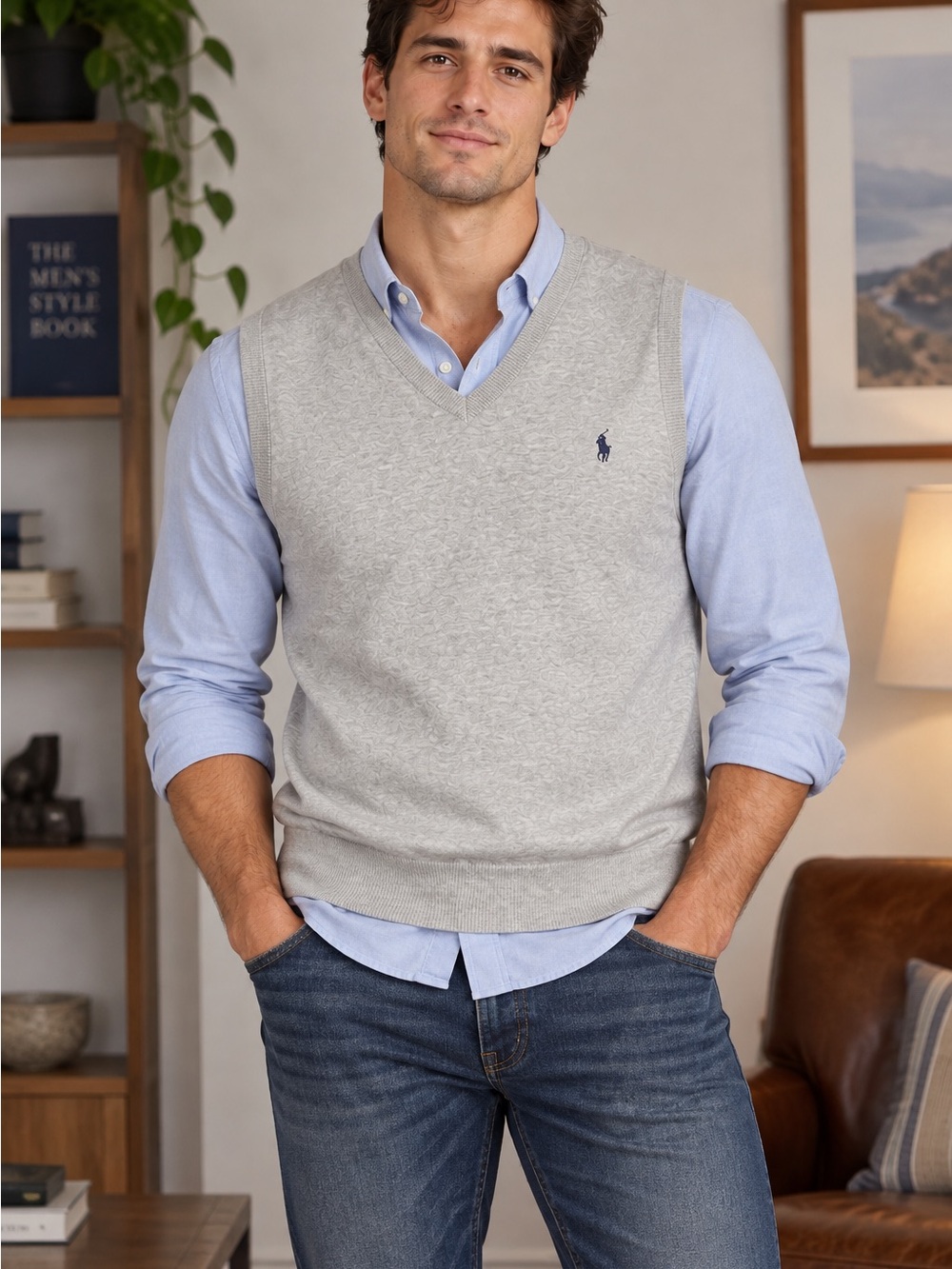 Polo by Ralph Lauren Light Gray V-Neck Sweater Vest with Navy Pony